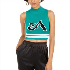 ARTISTIX Green Sleeveless Varsity Crop Sweater